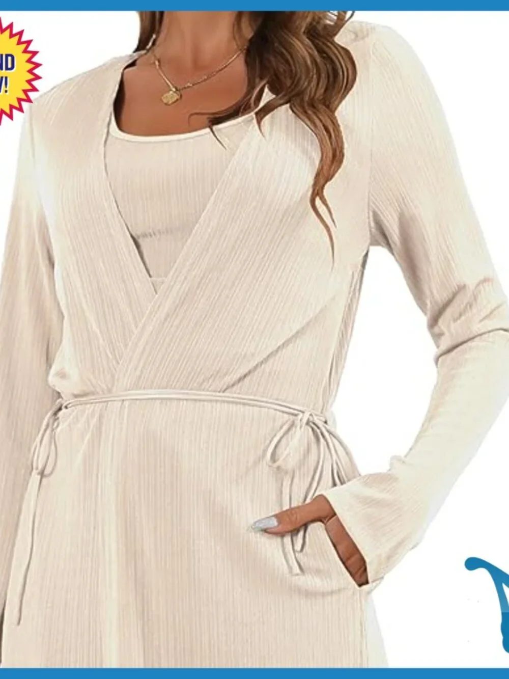 3-Piece Lounge Set with Cardigan, Pants, Tank Top - Medium Size
